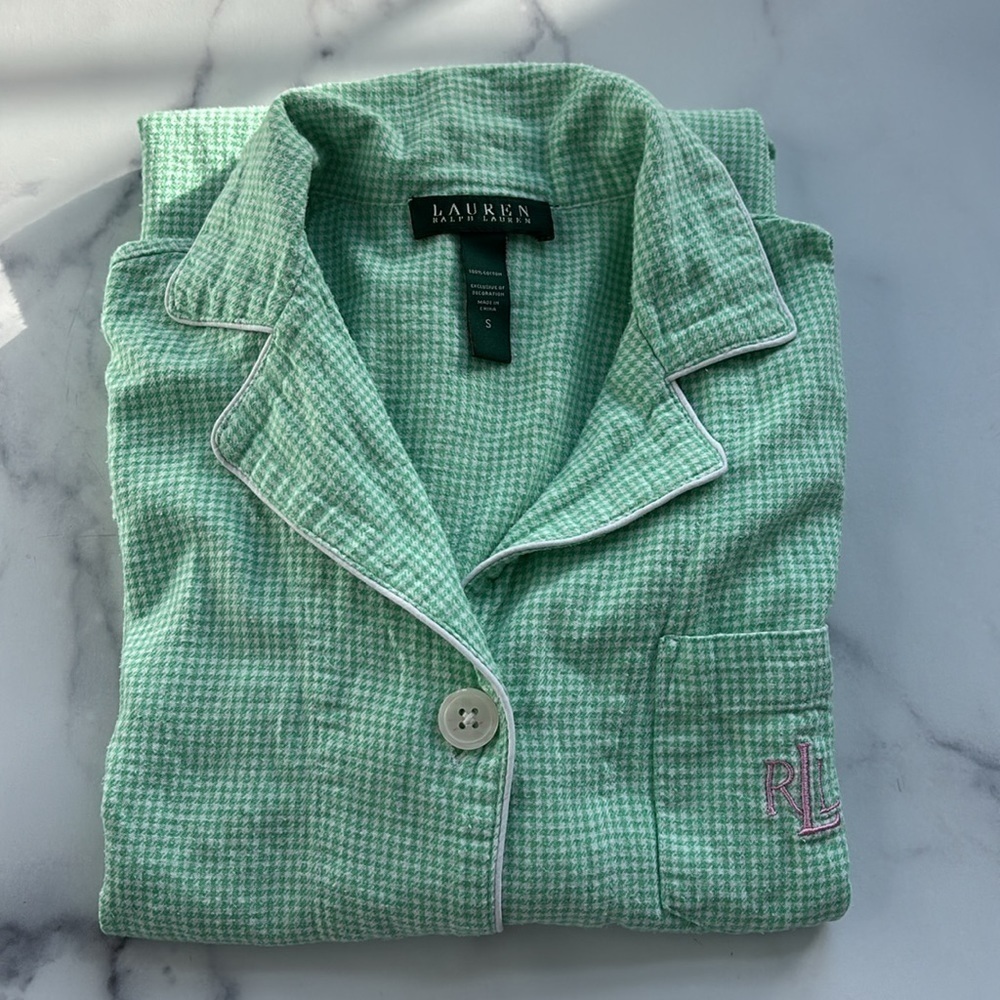 Lauren Ralph Lauren Check Green Sleep Shirt Size Small - Picture 11 of 13